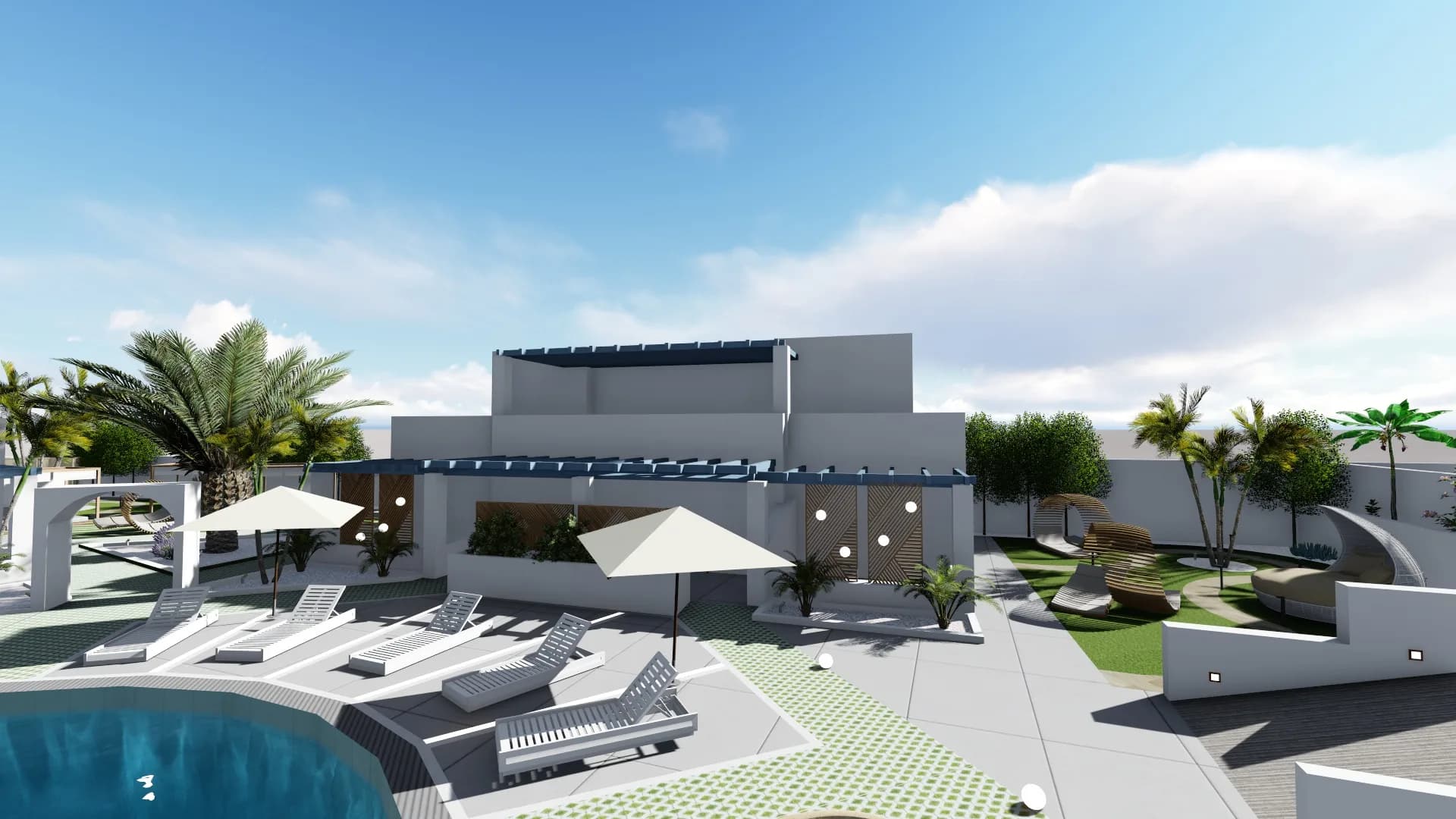 Μπαρ του συγκροτήματος με καφέδες και σνακ δίπλα στην πισίνα